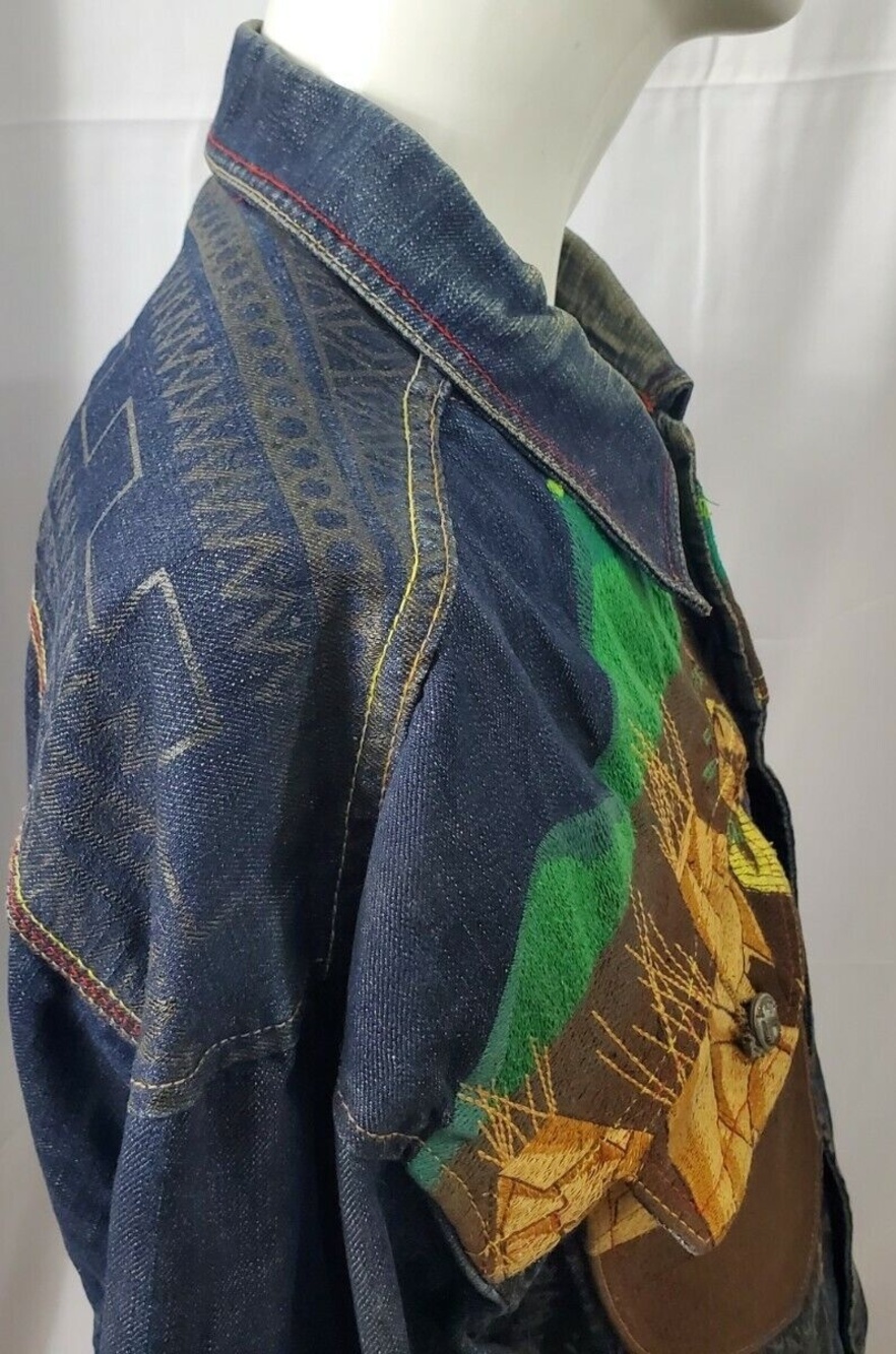 Akademiks Denim Jacket XL Southwestern Cowboy Indian Native America Jean Jacket - Picture 7 of 10